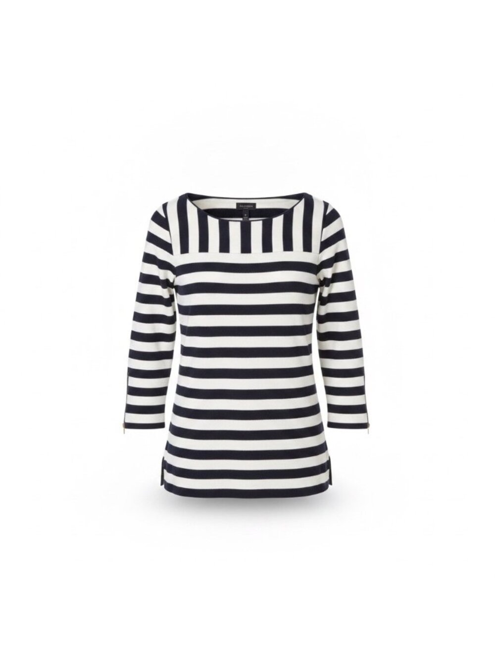 Talbots Womens Navy & White Striped Top With Gold Zipper Accents Size P